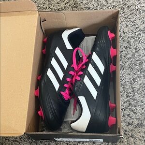 Adidas Black and White Cleats with Pink Highlights